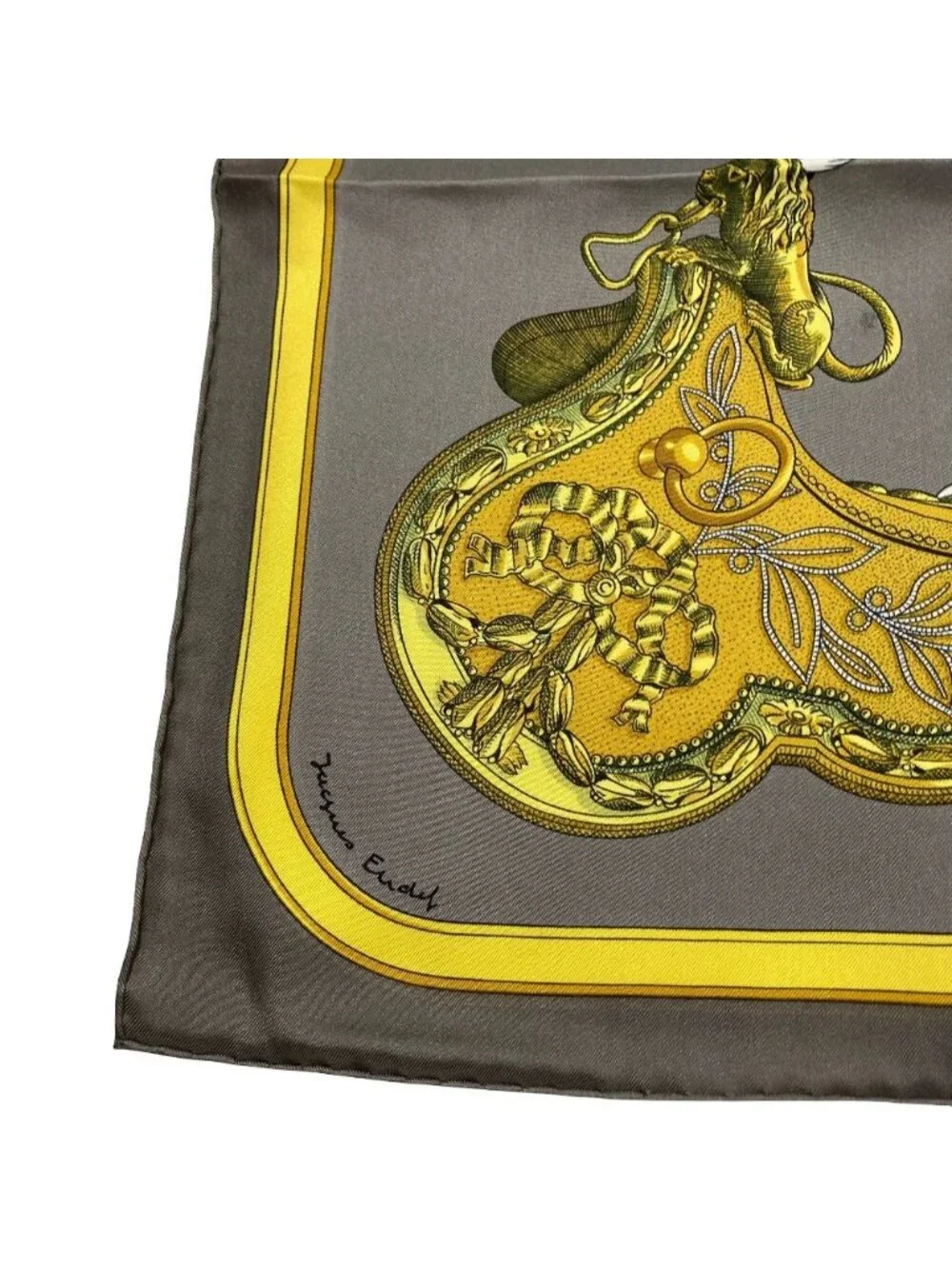 Hermes Grand Apparat Dressed Horse Carre 90 Silk Scarf Gray